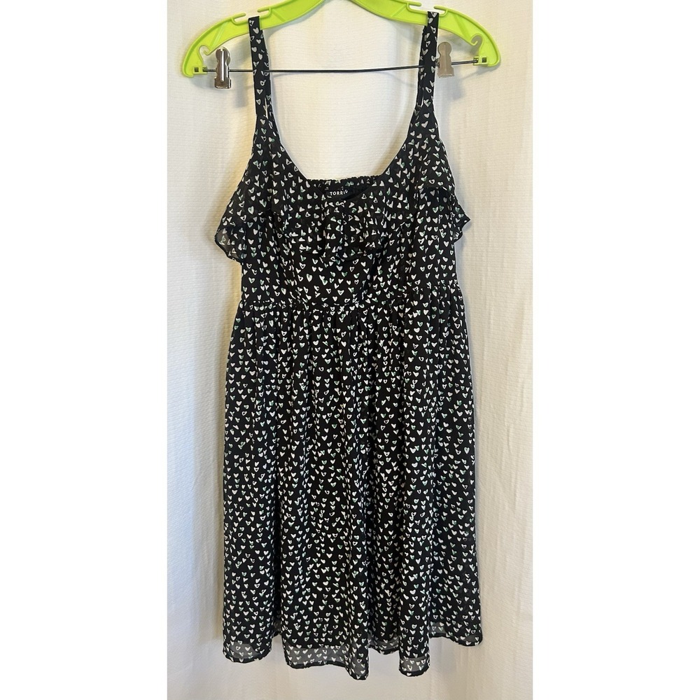 Torrid Black Ruffled Heart Print Sun Dress Size 0 Ruffled Goth Punk